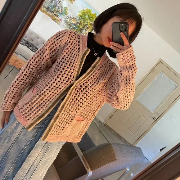 Fabiana Filippi Pink coral beige cable knit cardigan S M - Picture 9 of 11